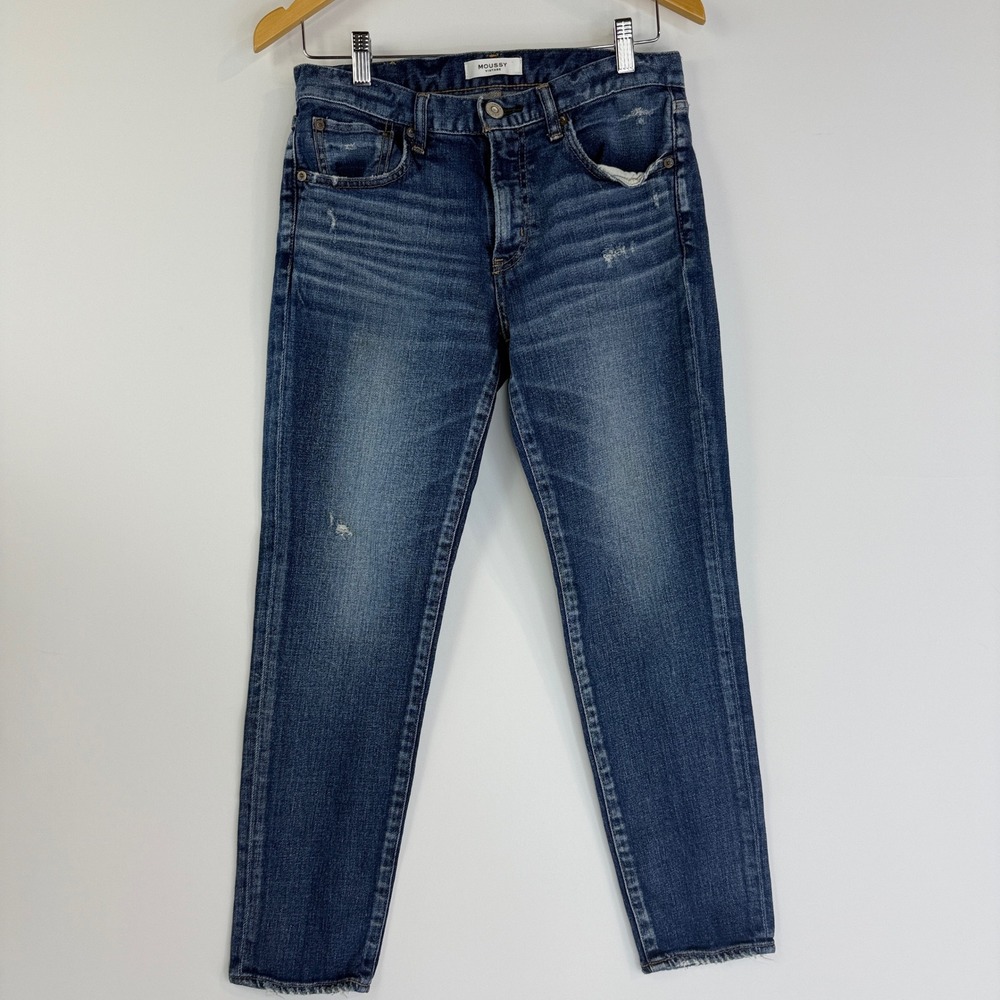 Moussy Vintage Jeans Women 28 Blue Distressed Slim Tapered Raw Hem 025ESC12-2510